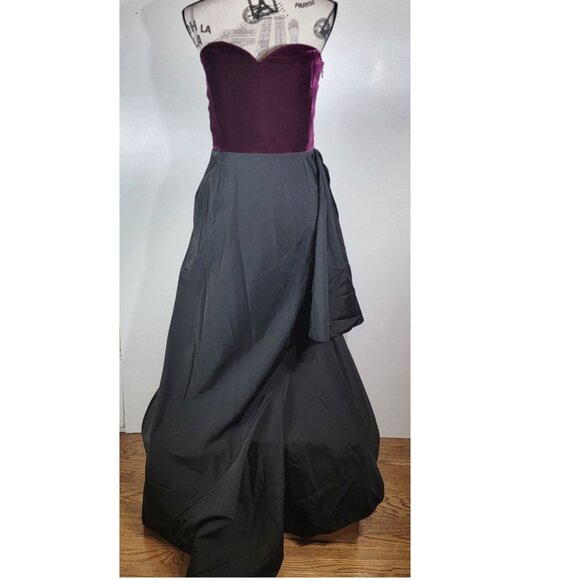 Lanvin Strapless Gown-Velvet Bodice & Draped Skirt Wine/Black Size 36 / US 4 - Picture 2 of 8